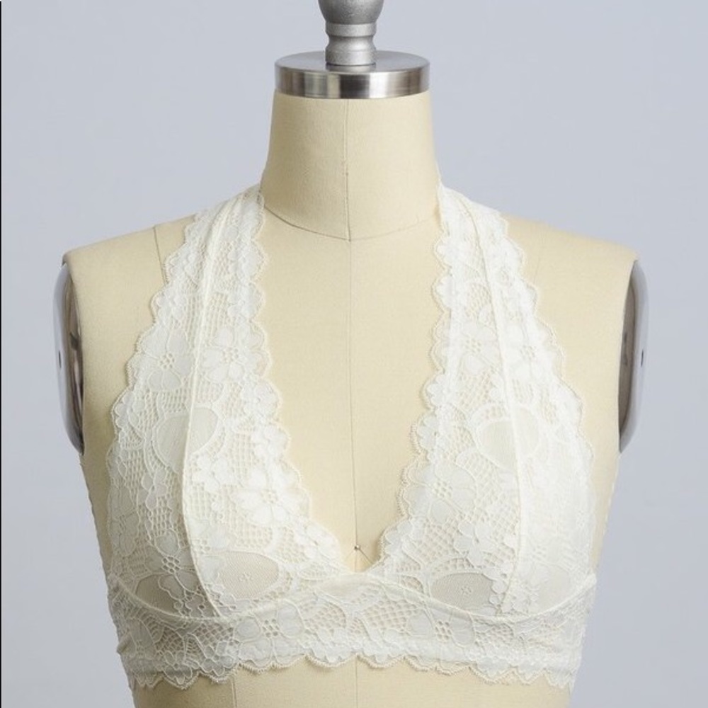 Lace Halter Bralette in Ivory
